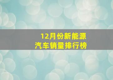 12月份新能源汽车销量排行榜