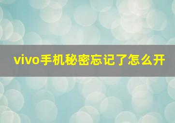 vivo手机秘密忘记了怎么开