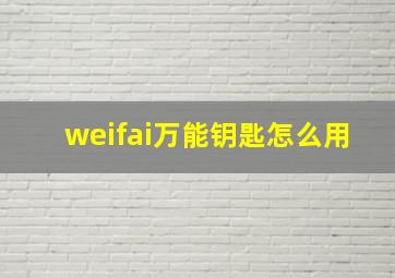 weifai万能钥匙怎么用