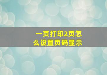 一页打印2页怎么设置页码显示