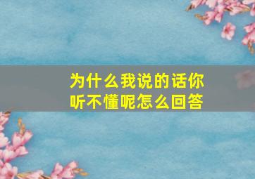 为什么我说的话你听不懂呢怎么回答