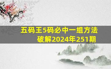 五码王5码必中一组方法破解2024年251期