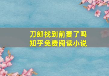 刀郎找到前妻了吗知乎免费阅读小说