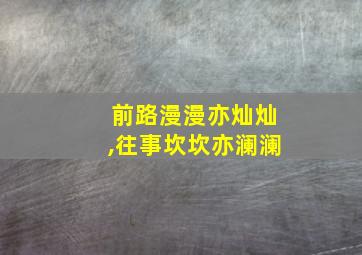 前路漫漫亦灿灿,往事坎坎亦澜澜