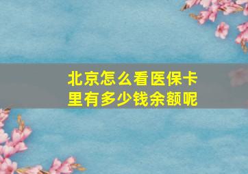 北京怎么看医保卡里有多少钱余额呢