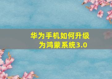 华为手机如何升级为鸿蒙系统3.0