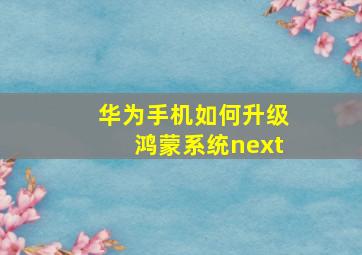 华为手机如何升级鸿蒙系统next