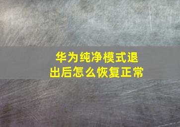 华为纯净模式退出后怎么恢复正常