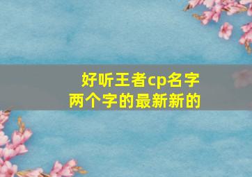 好听王者cp名字两个字的最新新的