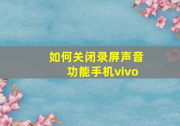 如何关闭录屏声音功能手机vivo