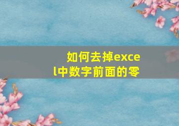 如何去掉excel中数字前面的零