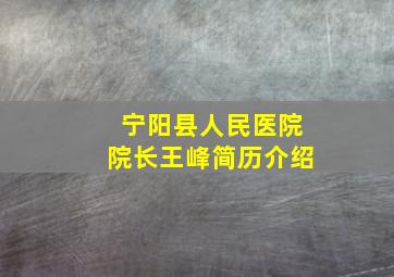 宁阳县人民医院院长王峰简历介绍