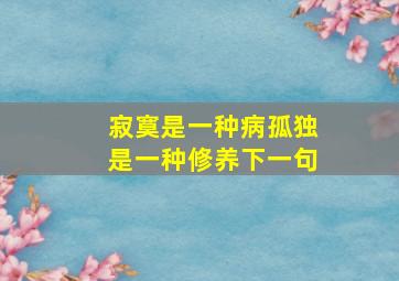 寂寞是一种病孤独是一种修养下一句