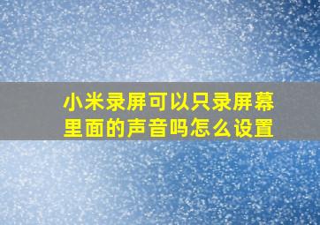 小米录屏可以只录屏幕里面的声音吗怎么设置