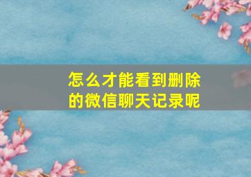 怎么才能看到删除的微信聊天记录呢