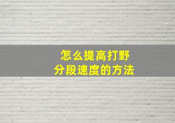 怎么提高打野分段速度的方法