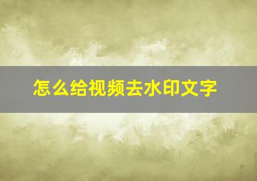 怎么给视频去水印文字