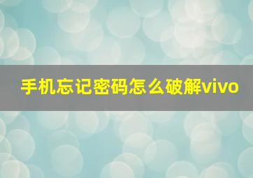 手机忘记密码怎么破解vivo