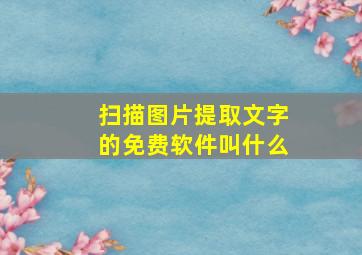 扫描图片提取文字的免费软件叫什么