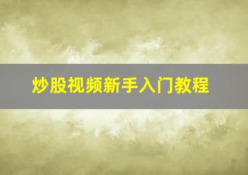 炒股视频新手入门教程