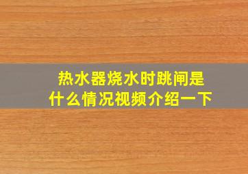 热水器烧水时跳闸是什么情况视频介绍一下