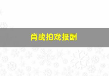 肖战拍戏报酬