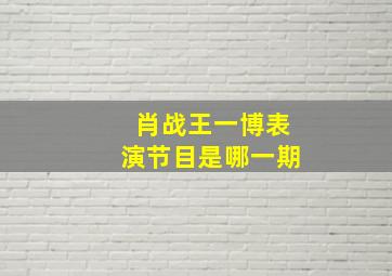 肖战王一博表演节目是哪一期