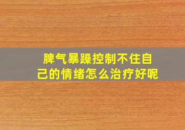 脾气暴躁控制不住自己的情绪怎么治疗好呢