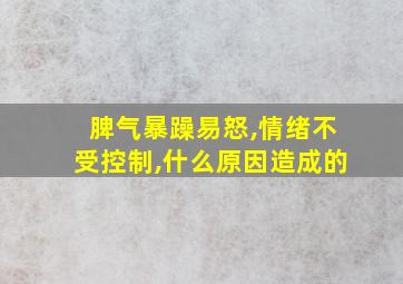 脾气暴躁易怒,情绪不受控制,什么原因造成的