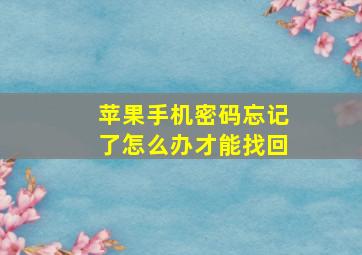 苹果手机密码忘记了怎么办才能找回