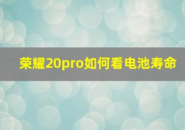 荣耀20pro如何看电池寿命