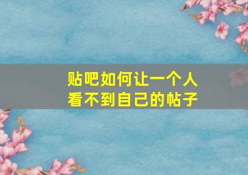 贴吧如何让一个人看不到自己的帖子