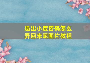 退出小度密码怎么弄回来呢图片教程