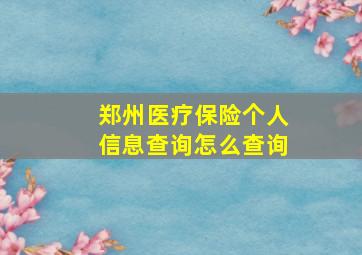 郑州医疗保险个人信息查询怎么查询